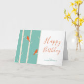 レトロオレンジバーズオン樺の木ツリー誕生日 カード (黄色い花)