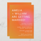 レトロオレンジピはっきりしたックグラデユニークィー結婚ション 招待状 (正面/裏面)
