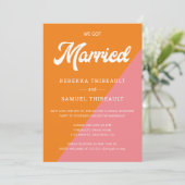 レトロオレンジピンクカラー結婚ブロックのカジュアルパーティー 招待状 (スタンド正面)