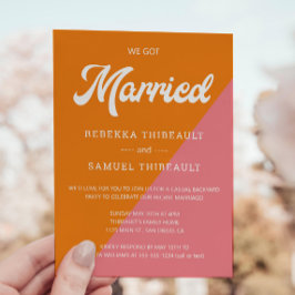レトロオレンジピンクカラー結婚ブロックのカジュアルパーティー 招待状