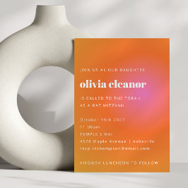 レトロオレンジピンクグラディエントフォーマルバルミツワー 招待状