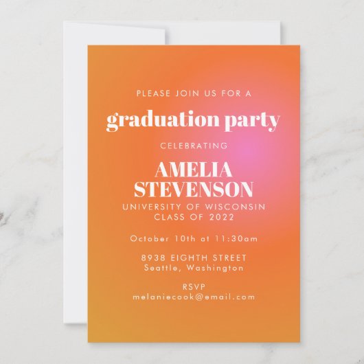 レトロオレンジピンクグラデーション写真卒業パーティー 招待状 (正面)