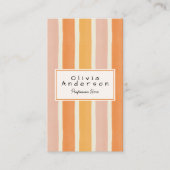 レトロオレンジピンクハンドドローストライプドトレンディーボー 名刺 (正面)