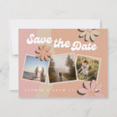 レトロオレンジピンクフォトウェディング日付を保存 案内状 (正面)