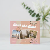 レトロオレンジピンクフォトウェディング日付を保存 案内状 (スタンド正面)