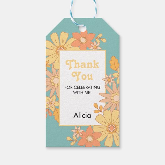 レトロオレンジピーチフローラグルーヴィサンキュー ギフトタグ (正面)