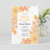 レトロオレンジピーチフローラグルーヴィー40th誕生日 招待状 (スタンド正面)