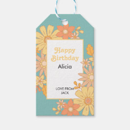 レトロオレンジピーチフローラグルーヴィ誕生日 ギフトタグ