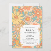 レトロオレンジピーチフローラパターン60誕生日 招待状 (正面)