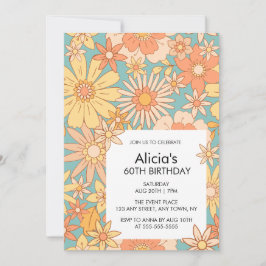 レトロオレンジピーチフローラパターン60誕生日 招待状