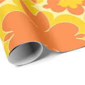 レトロオレンジフローラデザインオンマスタードイエロー ラッピングペーパー (ロールコーナー)