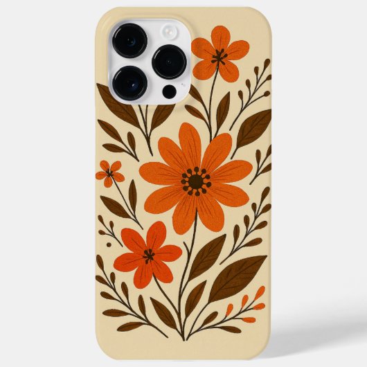 レトロオレンジフローラルパターン Case-Mate iPhoneケース (裏面)