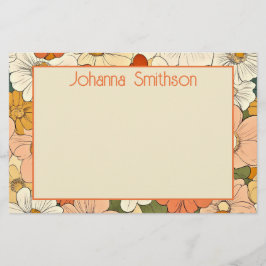 レトロオレンジフローラ5.5x8.5水平文房具 便箋