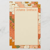 レトロオレンジフローラ5.5x8.5縦置きひな形 便箋 (正面/裏面)