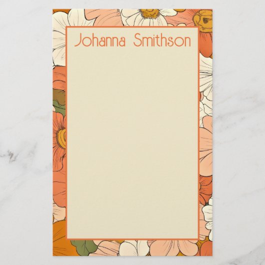 レトロオレンジフローラ5.5x8.5縦置きひな形 便箋 (正面)