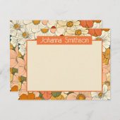 レトロオレンジフローラA6水平文房具カード ノートカード (正面/裏面)