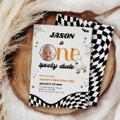 レトロオレンジブラックワン不気味ダード1歳の誕生日 招待状