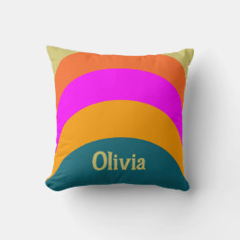 レトロオレンジブルーとマゼンタの名前文字テンプレート クッション