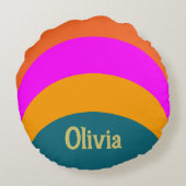 レトロオレンジブルーとマゼンタの名前文字テンプレート ラウンドクッション (裏面)