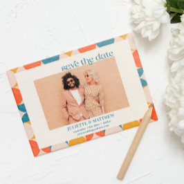 レトロオレンジブルーミッドセンチュリーモダン写真 案内状