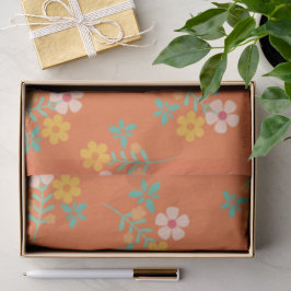 レトロオレンジボホデイジーブーケパターン 薄葉紙