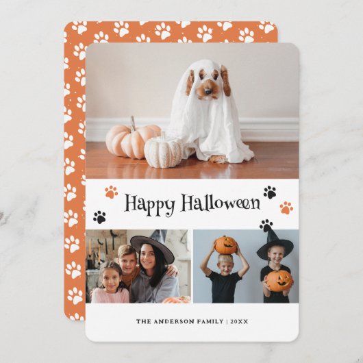 レトロオレンジポープリントペットフォトハロウィンカード シーズンカード (正面/裏面)