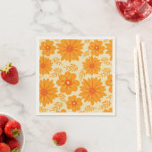 レトロオレンジワイルドフラワーガーデンフローラルパターン スタンダードカクテルナプキン (インサイチュ)