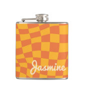 レトロオレンジワープ市松模様にボード名前をカスタムする フラスク (正面)
