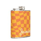レトロオレンジワープ市松模様にボード名前をカスタムする フラスク (右)