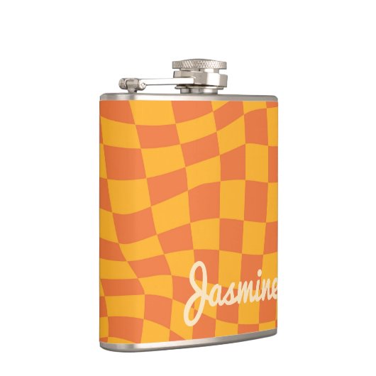 レトロオレンジワープ市松模様にボード名前をカスタムする フラスク (右)