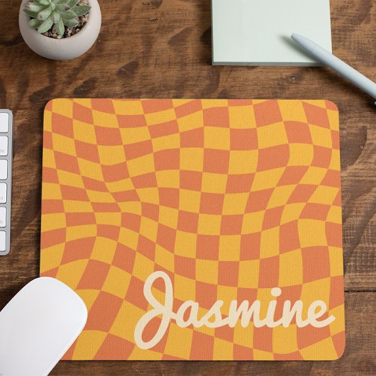 レトロオレンジワープ市松模様にボード名前をカスタムする マウスパッド
