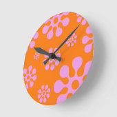 レトロオレンジ及びピンクフローラ壁時計 ラウンド壁時計 (傾斜)