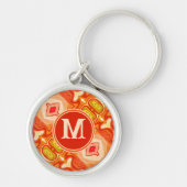 レトロオレンジ抽象芸術絞り染めモノグラムイニシャル キーホルダー (正面)