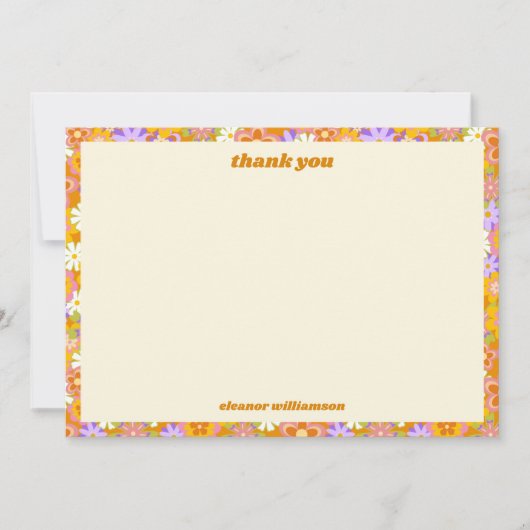 レトロオレンジ紫の花のカスタム ブライダルシャワー サンキューカード (正面)