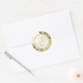 レトロオレンジ緑コンボ結婚パタンのステッカー ラウンドシール (封筒)