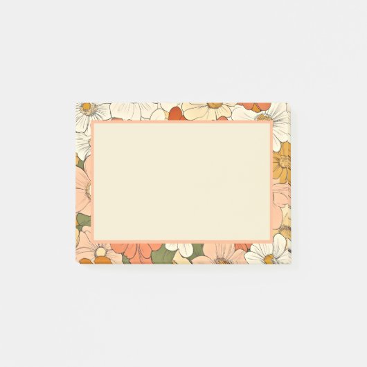 レトロオレンジ色のグルーブフローラ4x3 Post-Itノート ポストイット (正面)