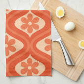 レトロオレンジ色の花の模様オンヴィンテージオギー キッチンタオル (四つ折り)