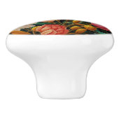 レトロオレンジ色の花ティール(緑がかった色)チューリップデイジー写真 セラミックノブ (側面)