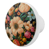 レトロオレンジ色の花ティール(緑がかった色)チューリップデイジー写真 セラミックノブ (右)