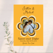 レトロオレンジ色の花フォトウェディング日付を保存 招待状