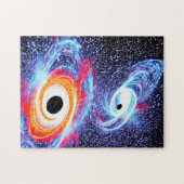 レトロオレンジ色の赤と青の銀河系の宇宙空間 ジグソーパズル (横)