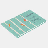 レトロオレンジ色の鳥が樺の木に座るイラスト ゲストブック (コーナー)