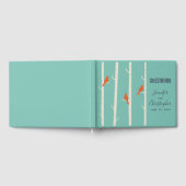 レトロオレンジ色の鳥が樺の木に座るイラスト ゲストブック (全面)