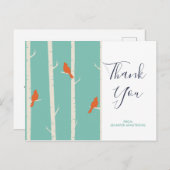レトロオレンジ色の鳥が樺の木に感謝 ポストカード (正面/裏面)