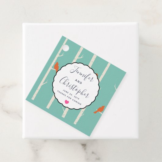 レトロオレンジ色の鳥オン樺の木の結婚木感謝していの木 フェイバータグ (インサイチュ)