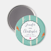 レトロオレンジ色の鳥オン樺の木の結婚木感謝していの木 マグネット (正面/裏面)