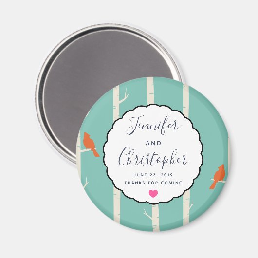 レトロオレンジ色の鳥オン樺の木の結婚木感謝していの木 マグネット (正面/裏面)