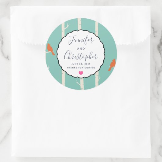 レトロオレンジ色の鳥オン樺の木の結婚木感謝していの木 ラウンドシール (バッグ)