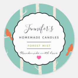 レトロオレンジ色の鳥オン樺の木ツリーズキャンドルソープ ラウンドシール