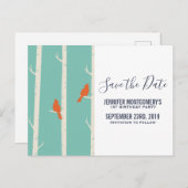 レトロオレンジ色の鳥樺の木の木の日付を保存 ポストカード (正面/裏面)